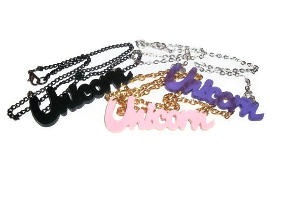 Unicorn Necklace, Cute Kawaii, Choose Black, Purple or Pink Laser Cut Pendant,