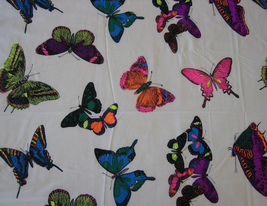 Vintage Fabric Neon Butterflies - 4 YARDS