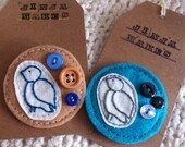 Embroidered Bird Brooch with Buttons