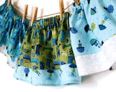 Girls Rainy Day Skirt / Rain boots and umbrellas in blues and greens / 6 months to 10T / Made to Order