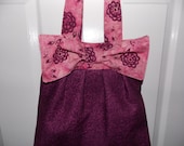 Quilted Tote Bag Purse - Pink Rose Batik - Bow, Snap Closure - Shabby Chic, Cottage Chic