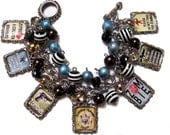 Zombie Altered Art Charm Bracelet Black Brown Blue Beaded