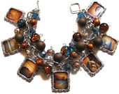 Vintage Beach Themed Altered Art Charm Bracelet Brown  Burnt Orange Teal