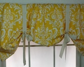 Damask tie up valance in brown, gold, navy, grey or black or pink