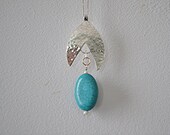 Hammered  Silver Pendant withTurquoise