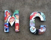 2 Small Custom Letters.  Featuring Your Favorite Disney Princess. Belle, Ariel, Cinderella, Jasmine, Pocahontas, Rapunzel, Tiana