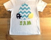 Personalized boys Easter Egg shirt. Aqua blue white chevron. Navy yellow green polka dot. Custom children's clothing by EverythingSorella