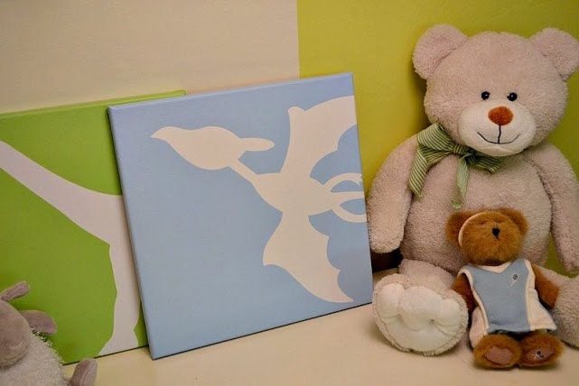 Pterodactyl Dinosaur Painting on Canvas in Silhouette