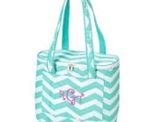 Aqua blue chevron cooler tote insulated summer bag with embroidery monogram
