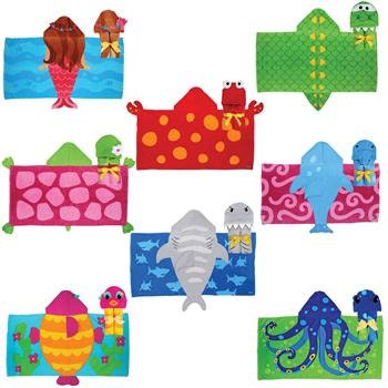 Kids hooded towels beach blankets shark frog pirate with monogram embroidery