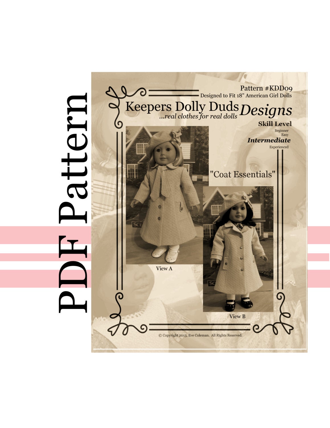 PDF PATTERN KDD09 "Coat Essentials" -An Original KeepersDollyDuds Design, Fits American Girl Doll