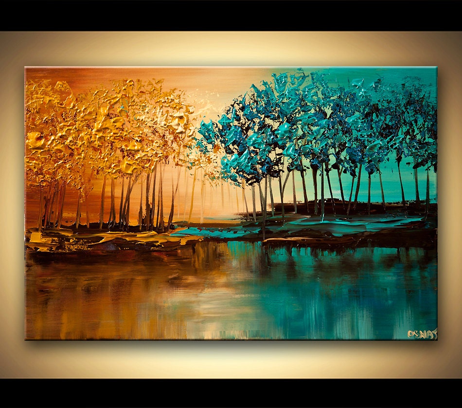 ORIGINAL Abstract Contemporary Blooming Trees Acrylic Painting Heavy Palette Knife Texture by Osnat Ready to Hang