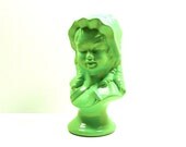 head bust statue, mint green decor, vintage figurine, upcycled, cottage, home decor, ceramic bust, statues