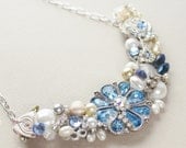 Blue statement necklace,Something Blue-Bib Necklace,  Blue bridesmaid's necklace,  Blue wedding accessories- Blue bib necklace- Blue jewelry