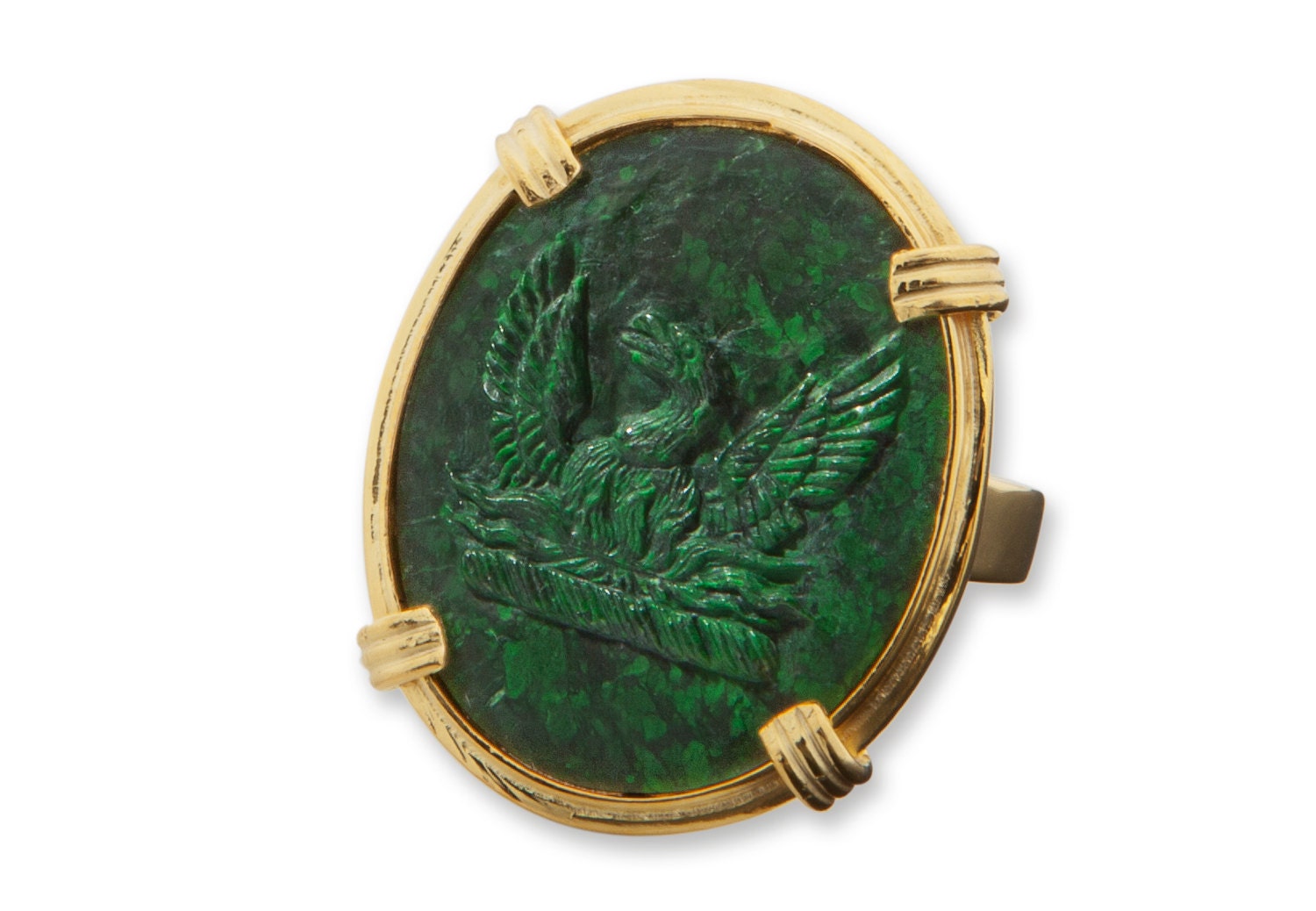 Jade Heraldic Phoenix Ring In Roman Design