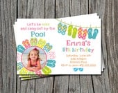 Custom Flip Flop Pool Beach Party Birthday Bridal Baby Shower Invitation Card  - You Print