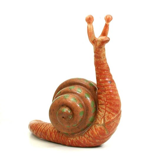 Earthy Stoneware Snail Polka Dot Snail Garden by WoobieLove