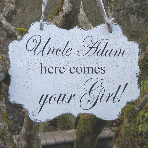 REVERSIBLE WEDDING SIGN Uncle Here Comes Your Girl, Presenting Mr. & Mrs. for Flower Girl, Ring Bearer Vintage Style