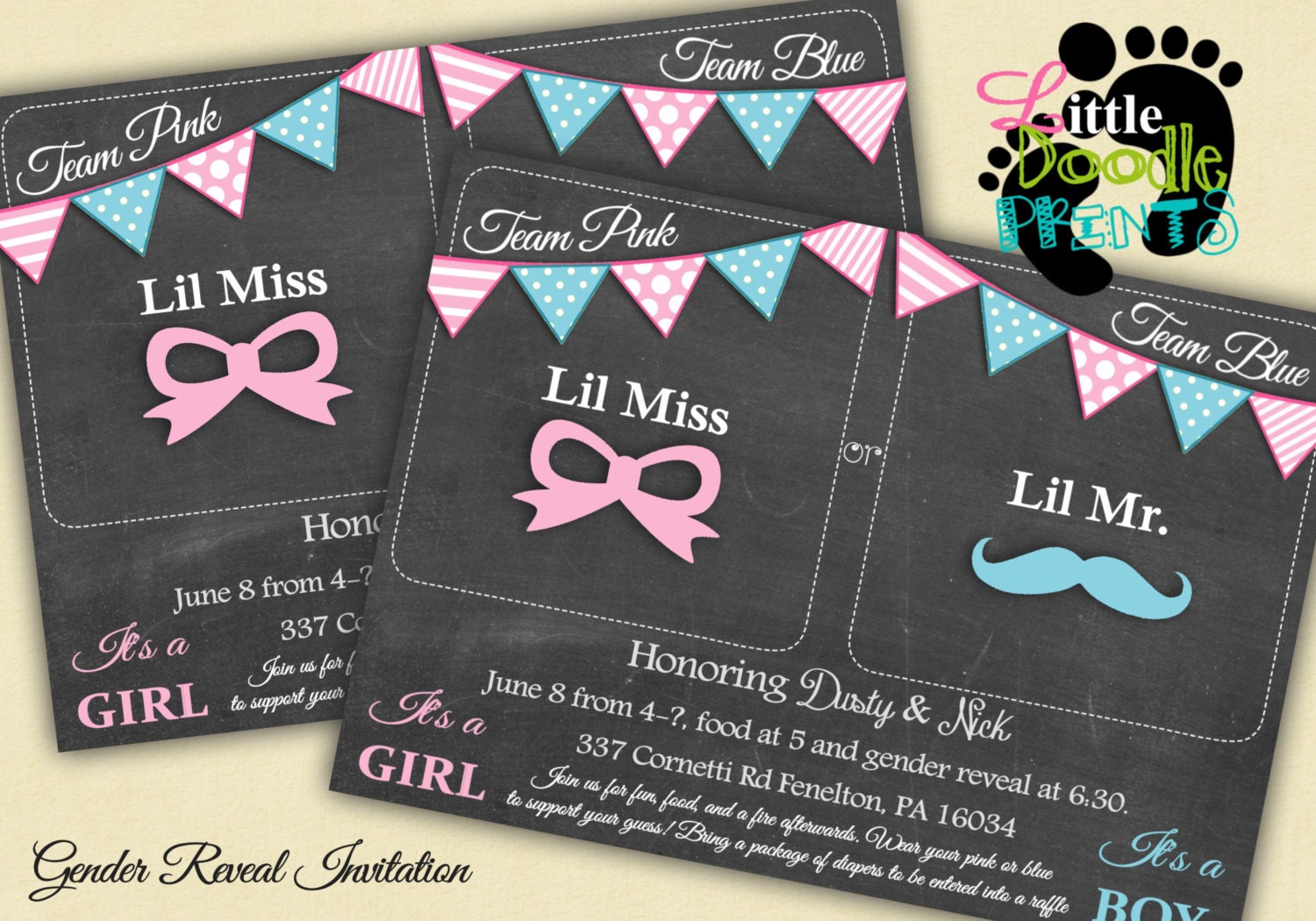 Team PINK or BLUE Gender Reveal Baby Shower Invitation
