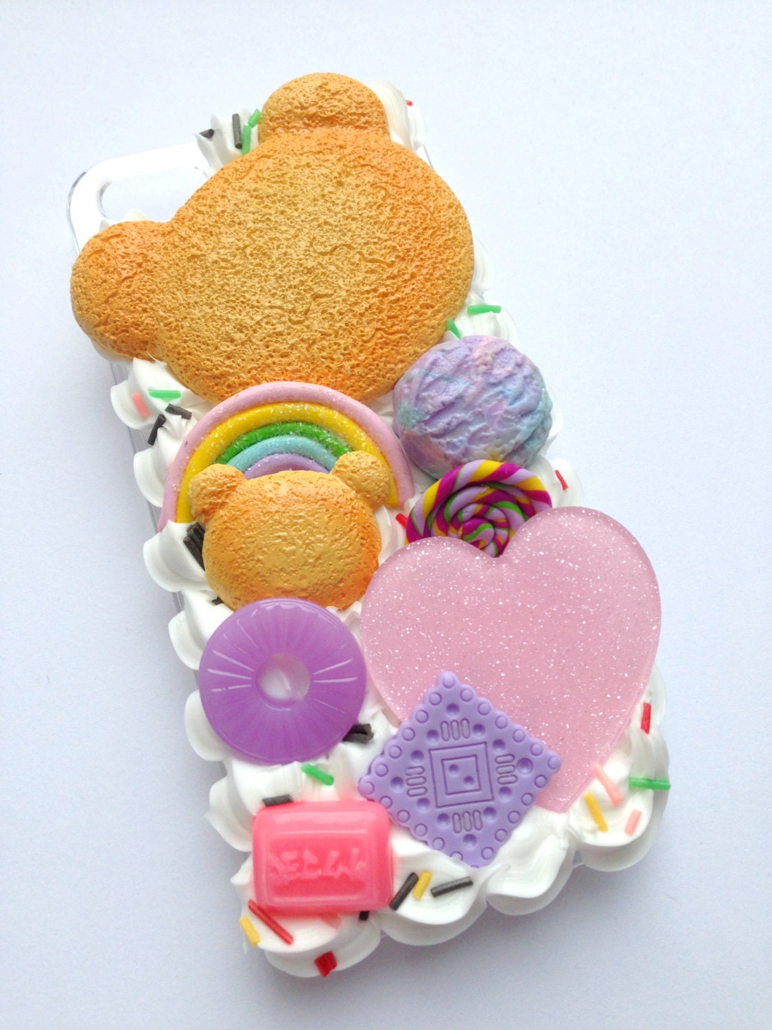 Kawaii Cute Decoden Biscuit Food Bear Rainbow Pastel Jelly Sweet Ice Cream Scoop Glitter Heart Whipped Cream iPhone 5 Cell Phone Case