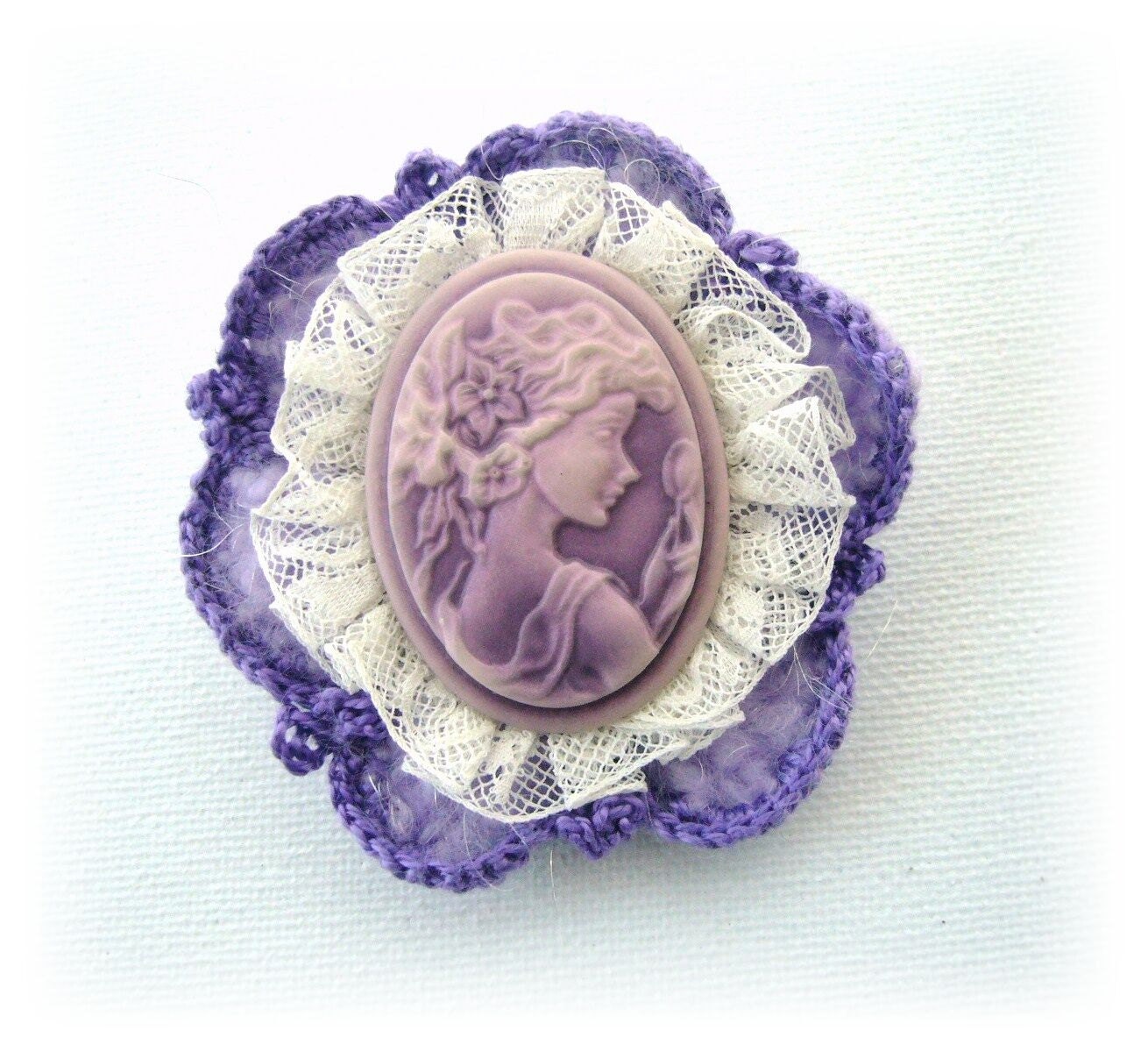 Lilac Cameo Brooch - Pretty Victorian Young Lady  Brooch Pin - Unique Gift