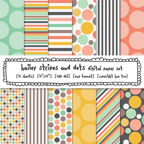stripes polka dots girls digital background papers, pink blue turquoise mustard yellowdigital paper, birthday baby instant download 459