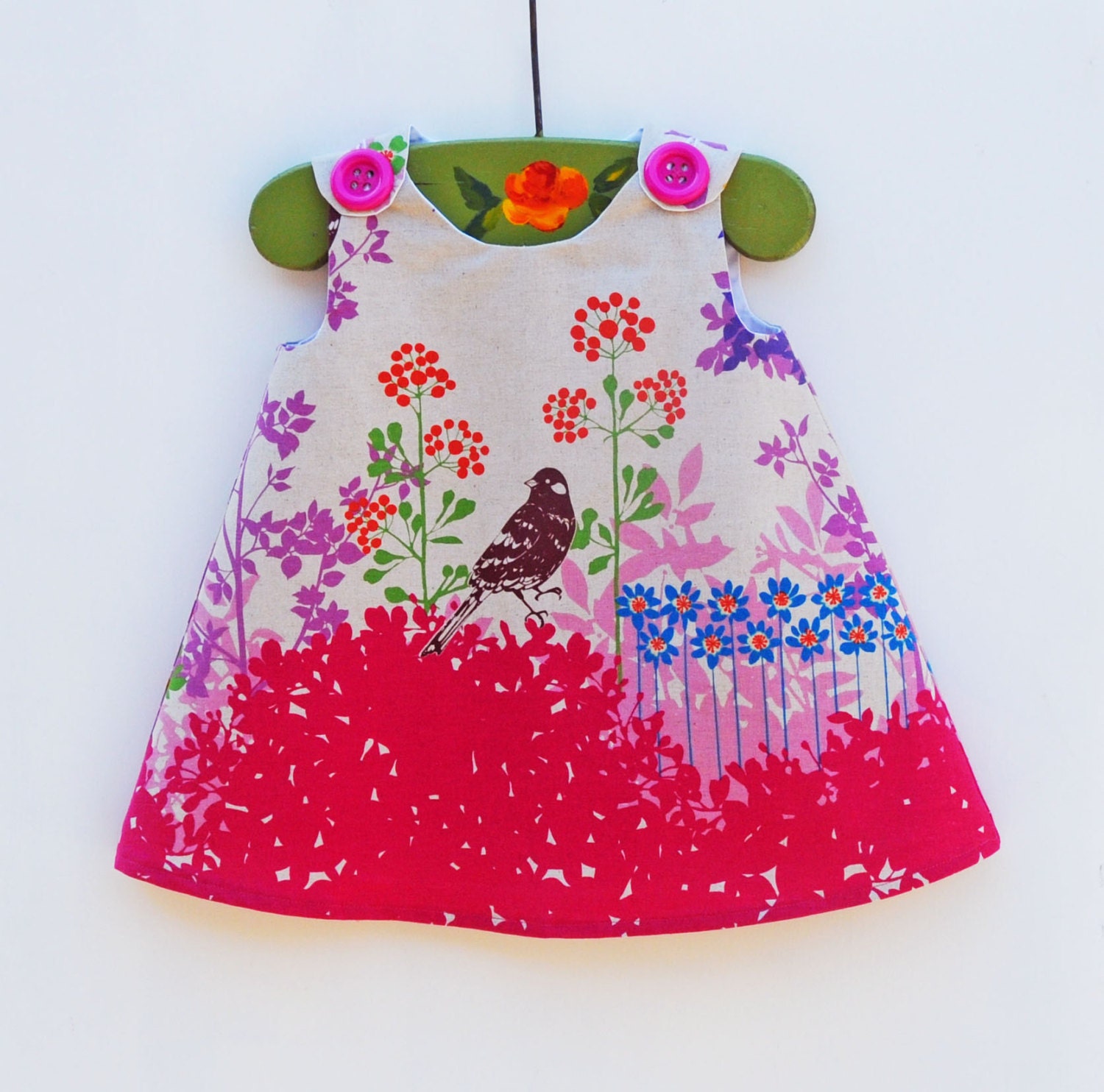 Echino - Toddler Girls Dress - Japanese Fabric - Pink - Fashion for Girls -  Birds - Nature - Top - Japanese Designer - 3M to 3T ONLY