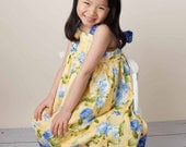 Floral Dress - Girls Dress - Special Occasion -  Knot Dress - Wedding - Flower Girl - Shabby Chic - Yellow - KK Children Designs - 2T to 7T