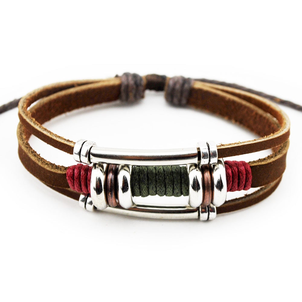 Genuine Brown Leather Hemp Surfer Bracelet Wristband Cuff for Mens Womens Punk L71