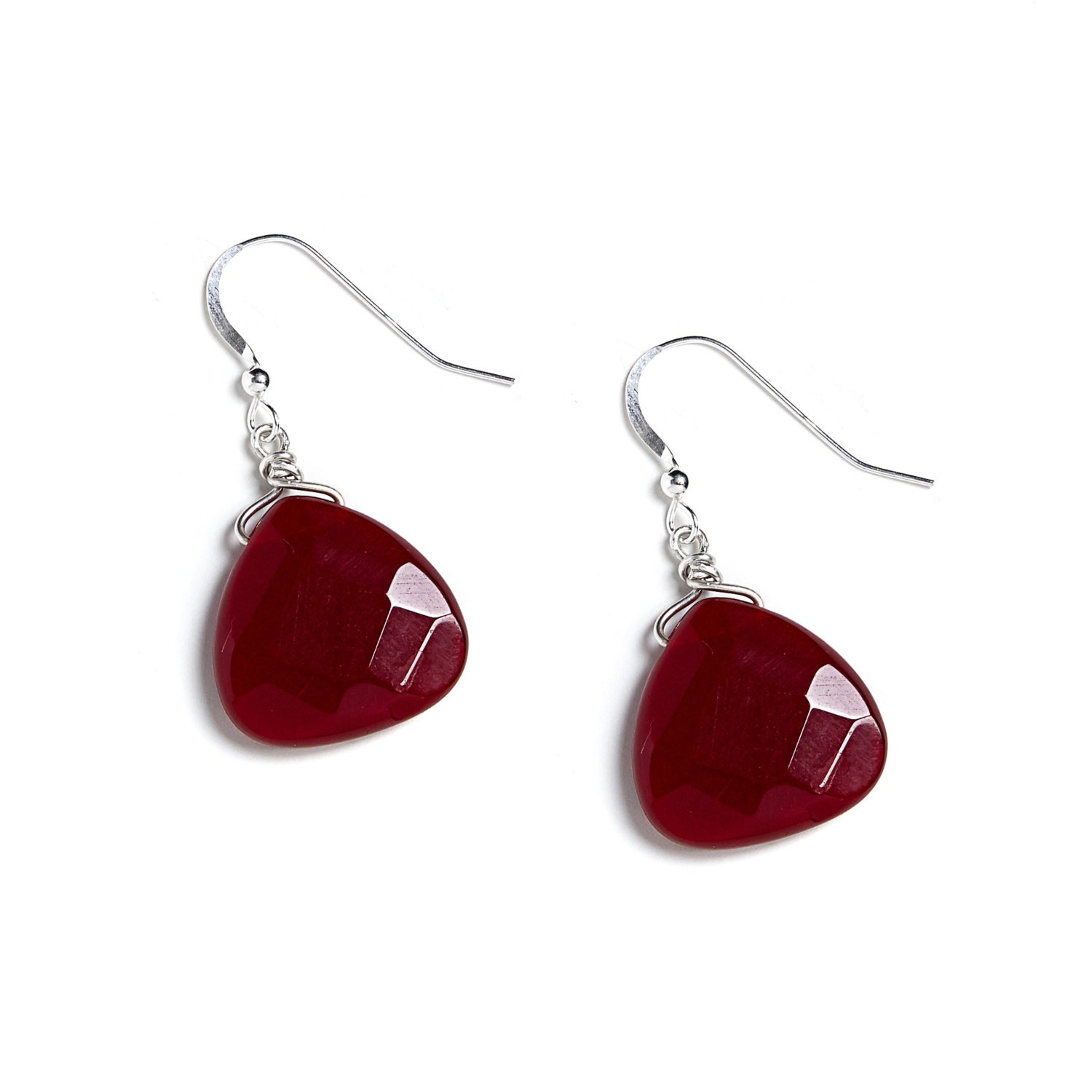 Ruby Red Earrings by Kluster. Simple Bridesmaid Gift Earrings for Red Wedding. 100% Sterling Silver.
