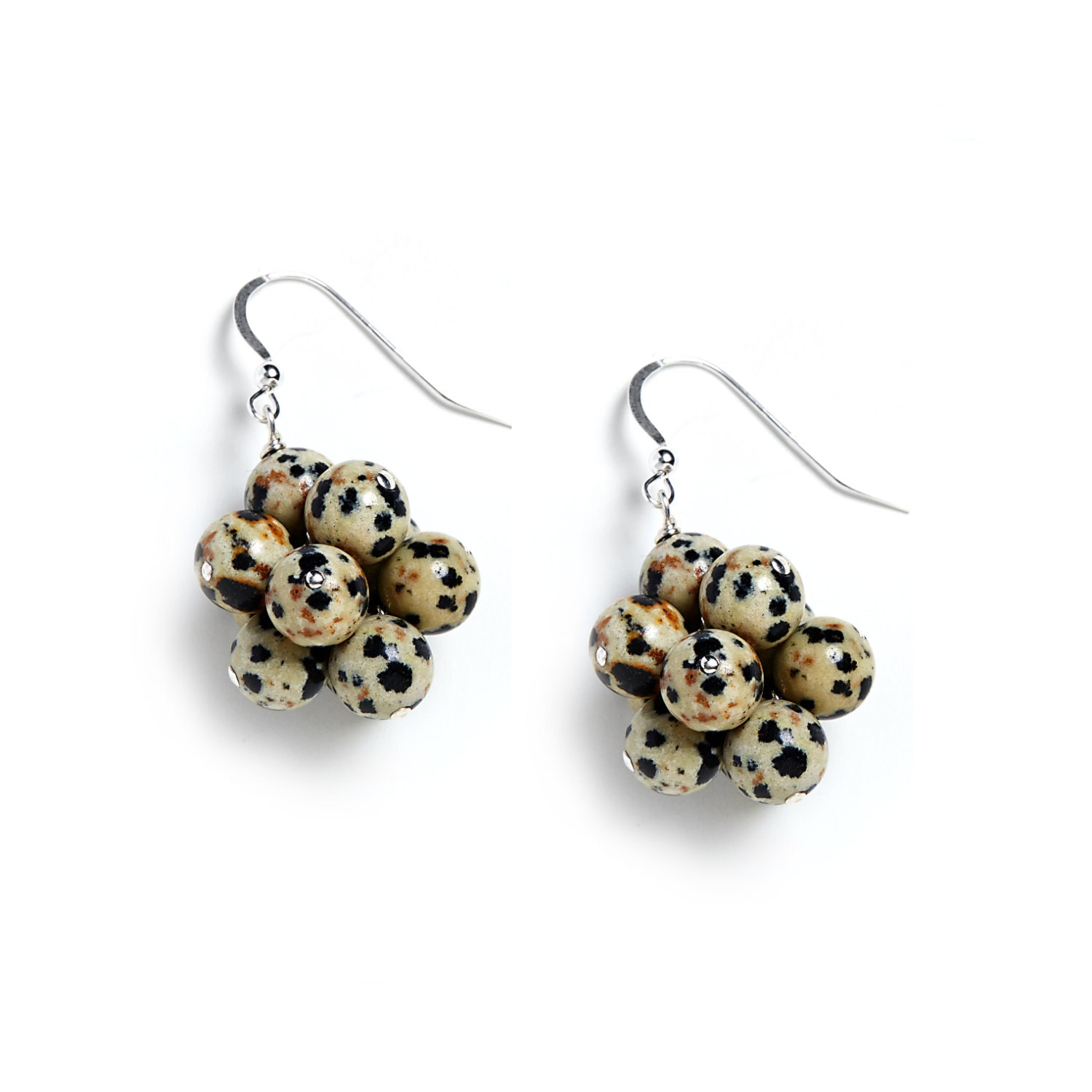Leopard Cluster Earrings by Kluster. Animal Print Dangle Earrings. Jasper Gemstones and 100% Sterling Silver.