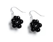 Black Cluster Earrings by Kluster. Natural Black Onyx Dangle Earrings. Raven Black. 100% Sterling Silver.