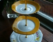 Yellow themed 3 tier vintage bone china cake stand