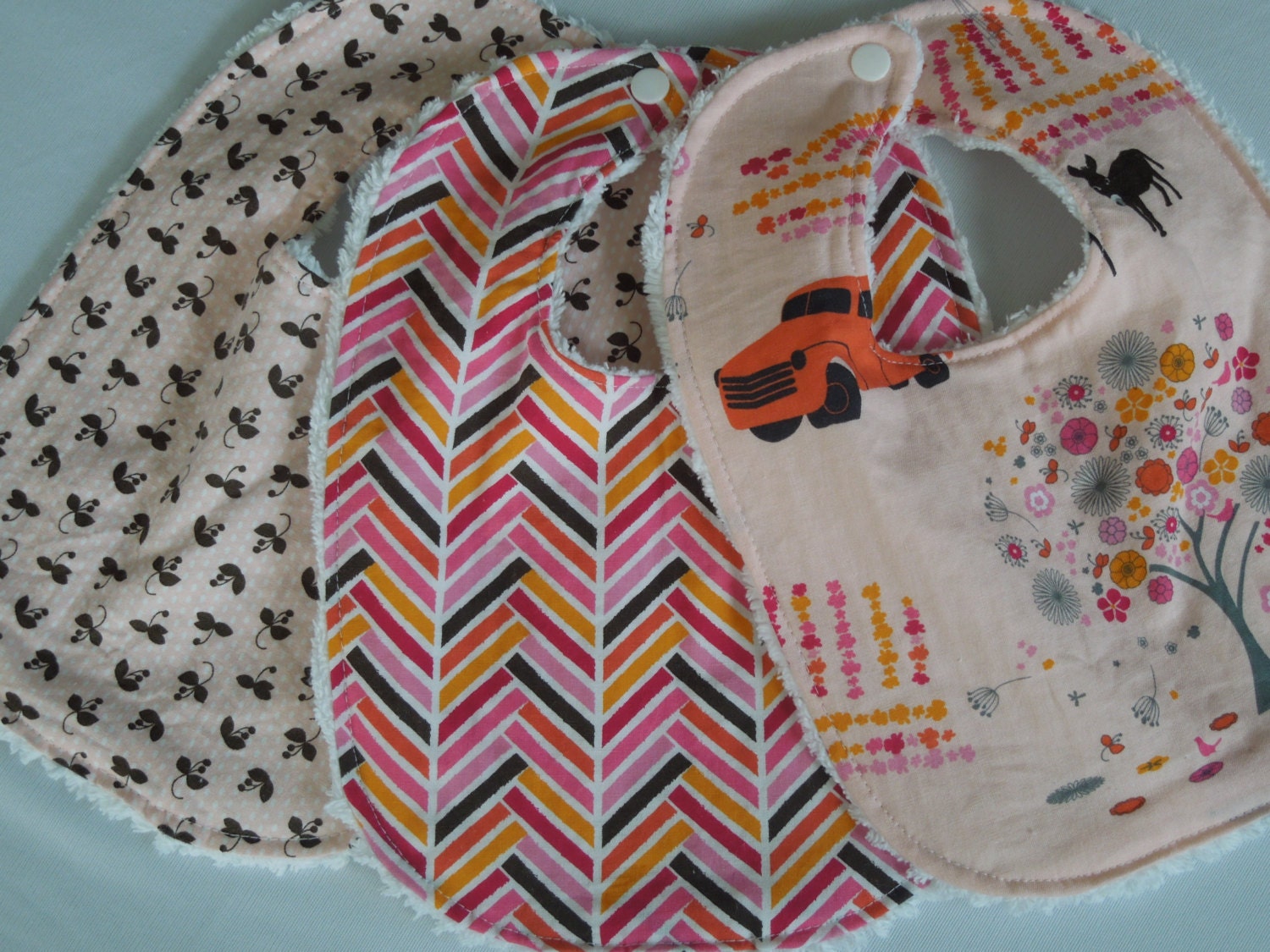 3 Baby Girl Bibs - Madrona Road Farmstead, Sprout and Broken Herringbone