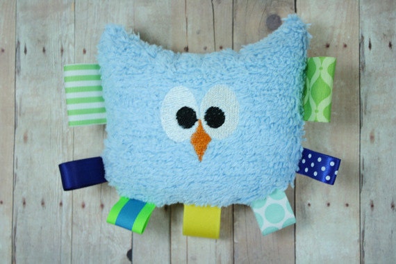 NEW Hootie Owl Baby Teether, Baby Rattle, Tag Toy, Ribbon Toy, Plush Owl Baby Toy and Nursery Decor by JuteBaby