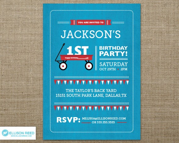 Red Wagon Invitation - First birthday - Printable Invitation - Red Wagon Party - Boy birthday - Girl birthday - Red - Blue Il_570xn