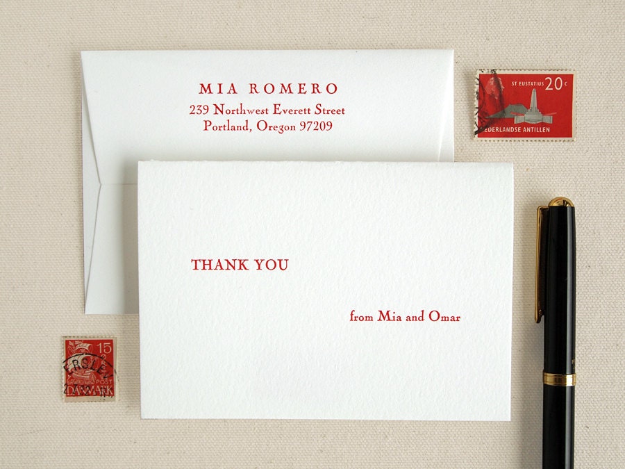 Wedding Thank You Card Set - Letterpress Printed Bulk Set - Engraver (50)