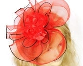 large red hair clip flower fascinator mesh veil fancy hat for bride wedding party ball