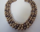 Vintage Triple Strand Brown and Beige Pearl Colored Beaded Necklace