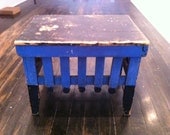 Vintage Primitive Handmade Blue and Black Painted Stool Folk Art