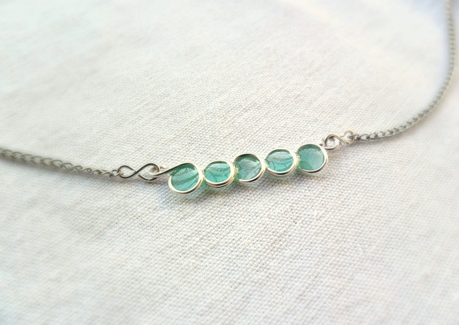 Tiny mint necklace 20% OFF, silver wire necklace, bubble necklace, pastel jewelry, small resin necklace