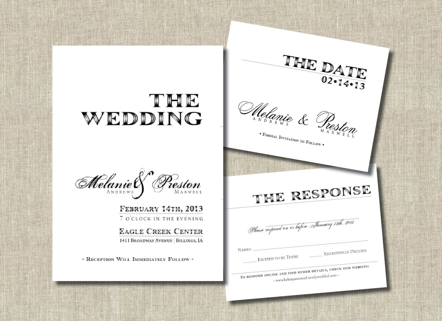 Elegant Printable Black and White Wedding Invitation Set -  Custom Colors - WP2