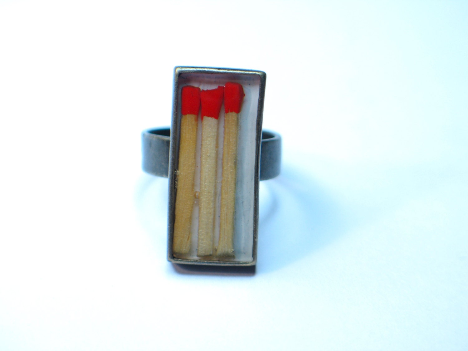 Light my fire. Matches resin ring. Modern jewelry. Resin jewelry. Barcelona. cocktail ring, adjustable ring, gift for her OOAK