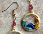 Handpainted Mermaid Earrings with Swarovski Crystals