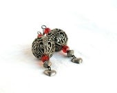 Filigree Heart Earrings, vintage, silver, red, dangle, by nancelpancel on etsy - nancelpancel
