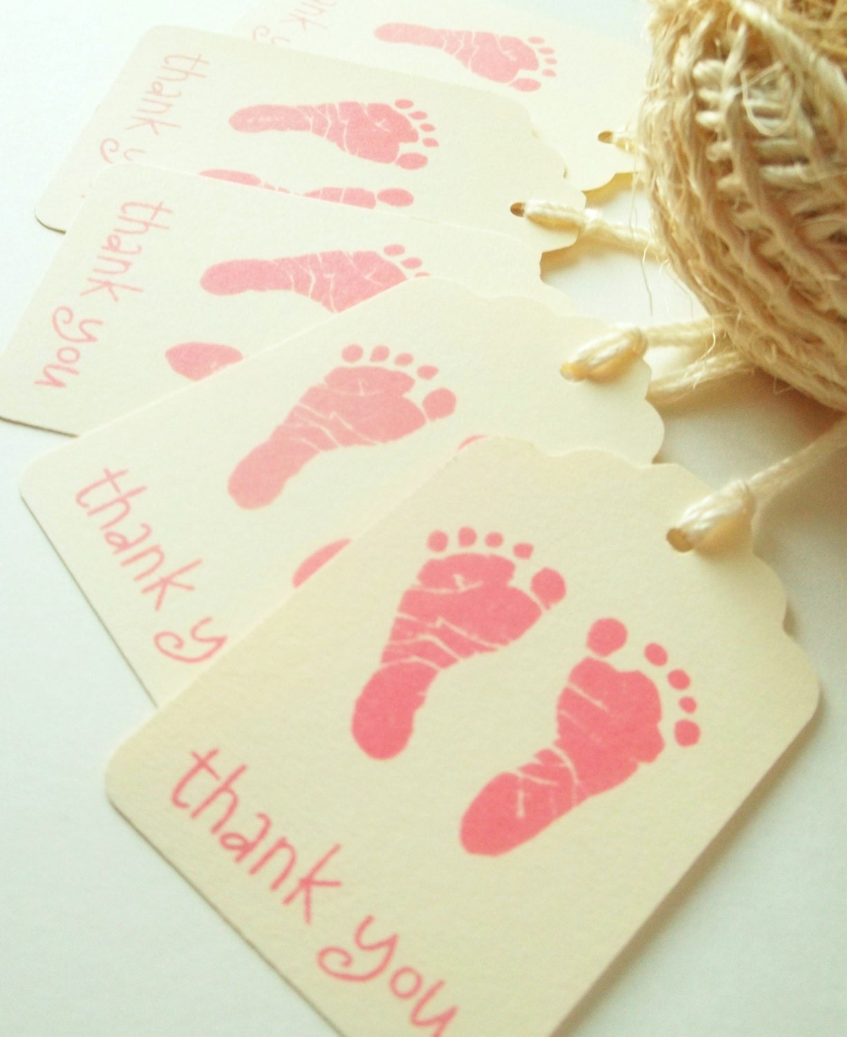 Pink Footprint Tags , Baby Shower Favors , Baby Shower Thank You Tags ,Treat Labels