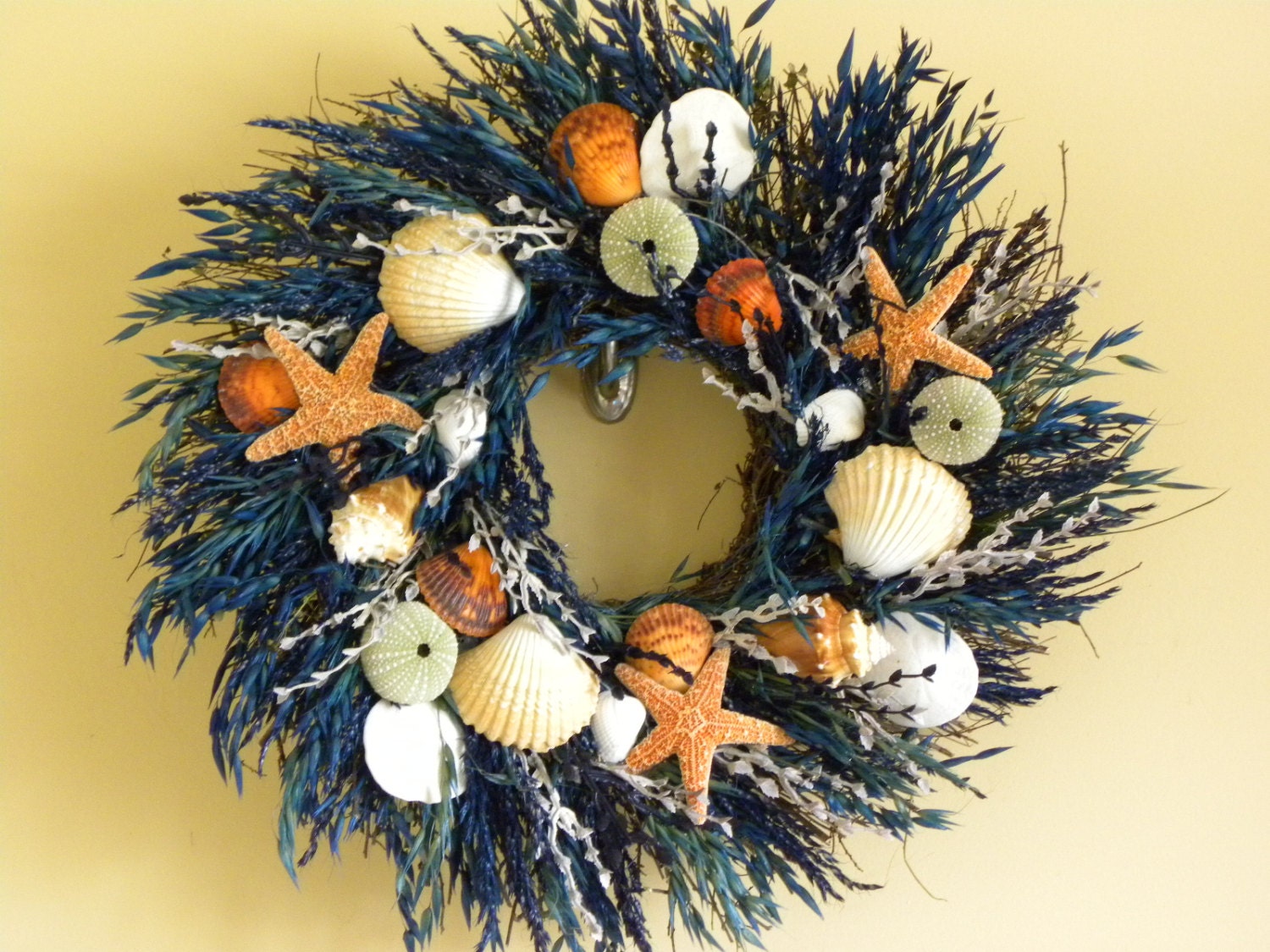 Summer Shell Wreath Del Mar Seashells Beach Cottage Decor Floral Home Decor Blue
