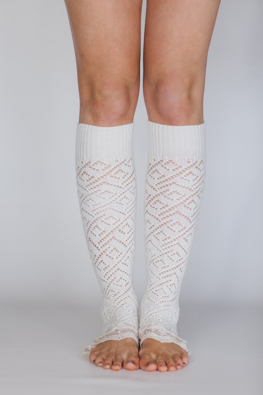 Ivory Lacy Knit Leg Warmers with Ivory Vintage Lace Trim - Spring in Your Step Leg Warmers