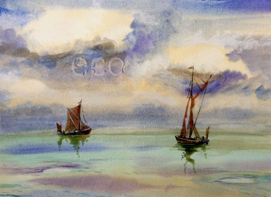 15.5x11.5 ORIGINAL watercolor OLD SAiLS