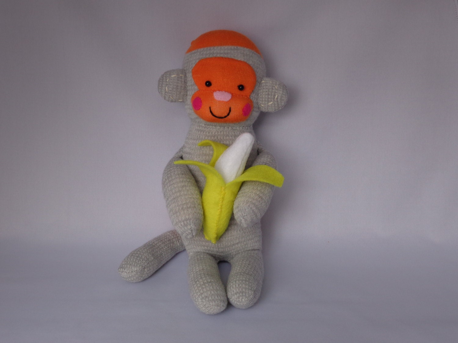 Banana Monkey Plush Toy, Sock Monkey, Stuffed Animal, Stuffed Doll